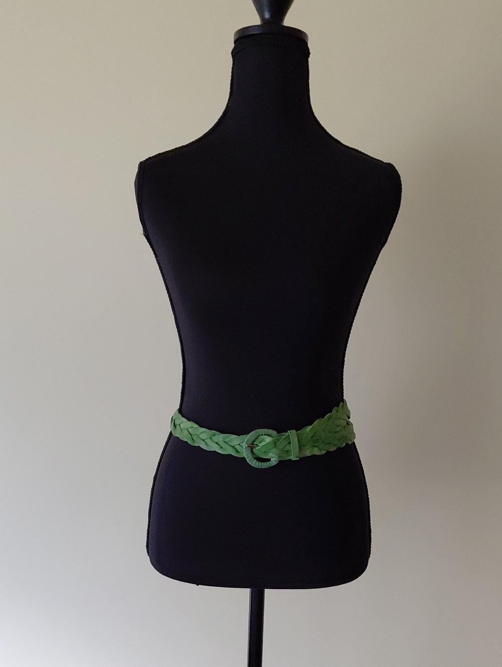Women’s Green Braided Belt with Round Buckle